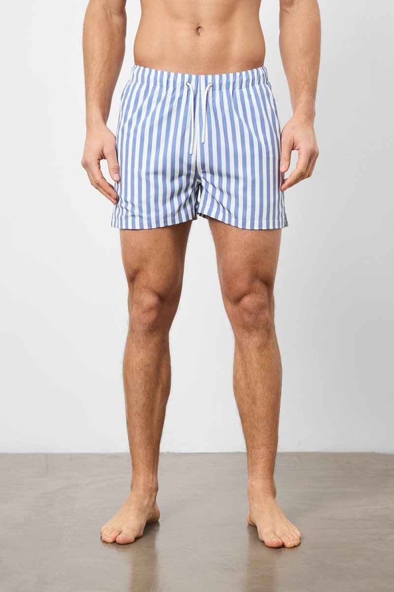 Printed Swim Short in White/Denim Blue Stripe - TAILORED ATHLETE - ROW