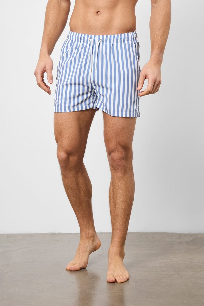 Printed Swim Short in White/Denim Blue Stripe - TAILORED ATHLETE - ROW