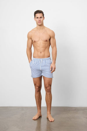 Printed Swim Short in White/Denim Blue Stripe - TAILORED ATHLETE - ROW