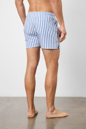 Printed Swim Short in White/Denim Blue Stripe - TAILORED ATHLETE - ROW