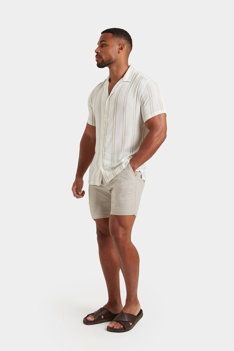 Printed Shirt in Stone Retro Stripe - TAILORED ATHLETE - ROW