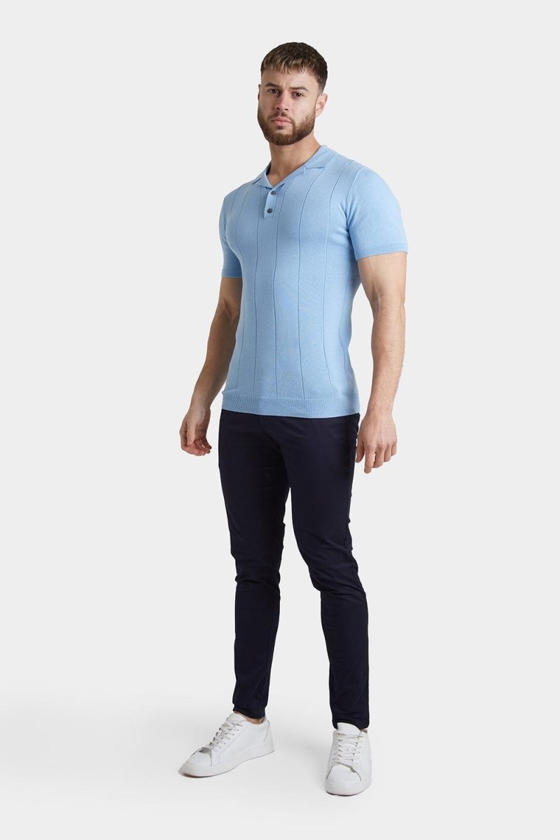 Ribbed Knitted Polo in Blue - TAILORED ATHLETE - ROW