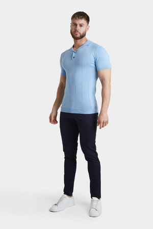 Ribbed Knitted Polo in Blue - TAILORED ATHLETE - ROW