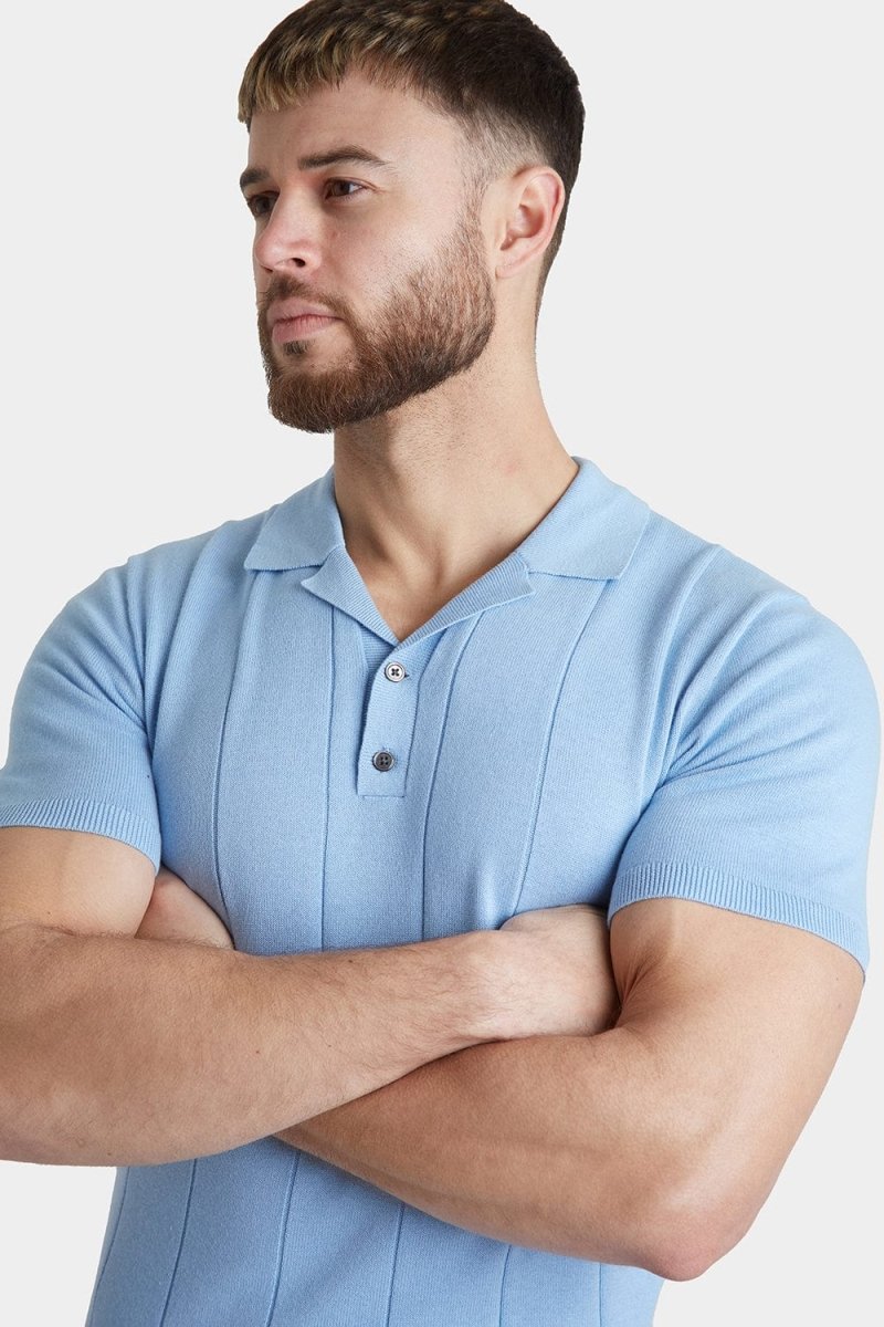 Ribbed Knitted Polo in Blue - TAILORED ATHLETE - ROW