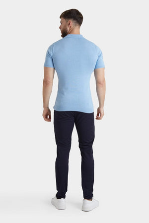 Ribbed Knitted Polo in Blue - TAILORED ATHLETE - ROW