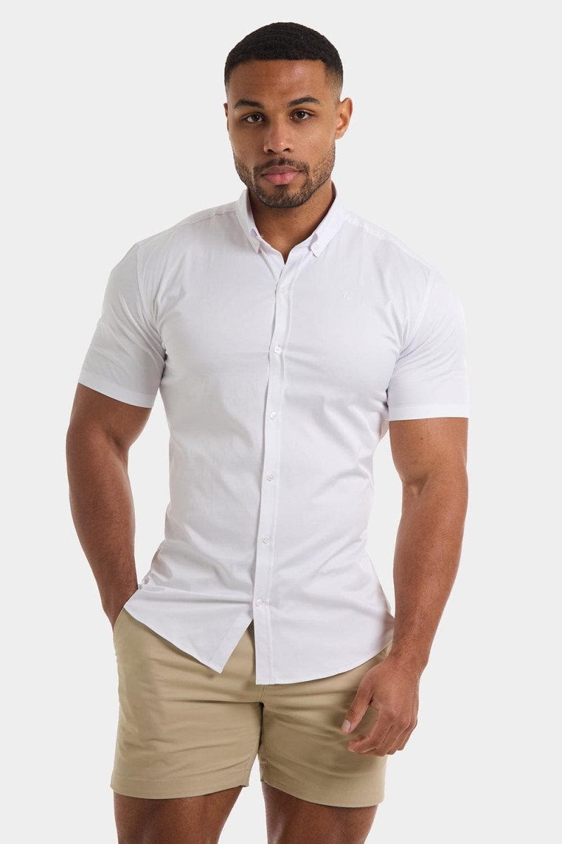 Muscle Fit Short Sleeve Signature Shirt in White - TAILORED ATHLETE - ROW