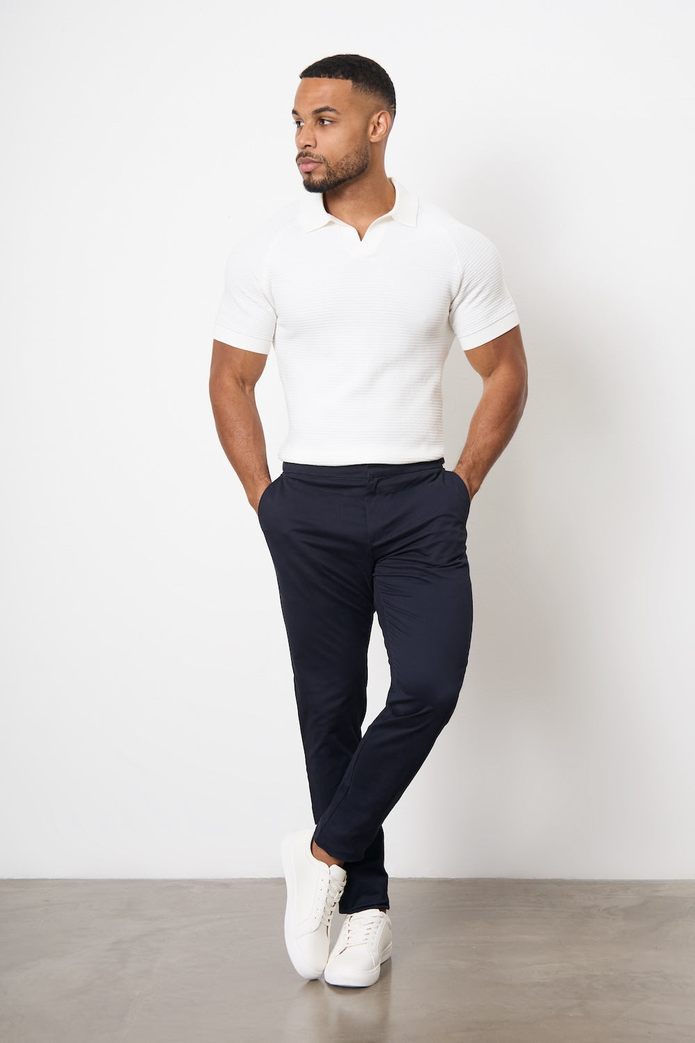 Smart Chino Side Adjuster Trousers in Navy