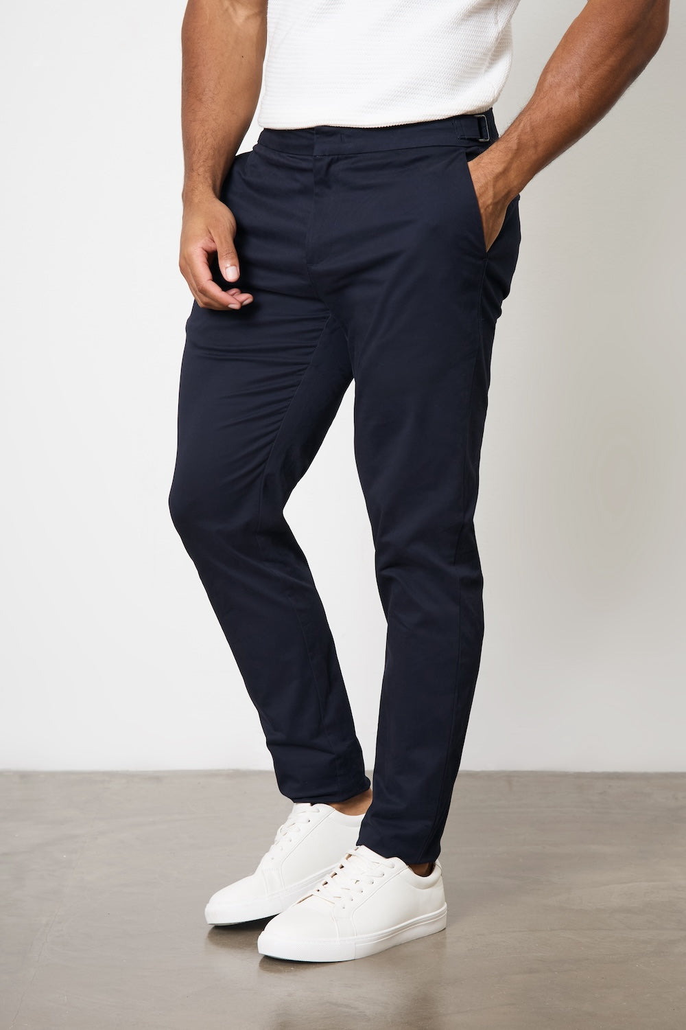 Smart Chino Side Adjuster Trousers in Navy
