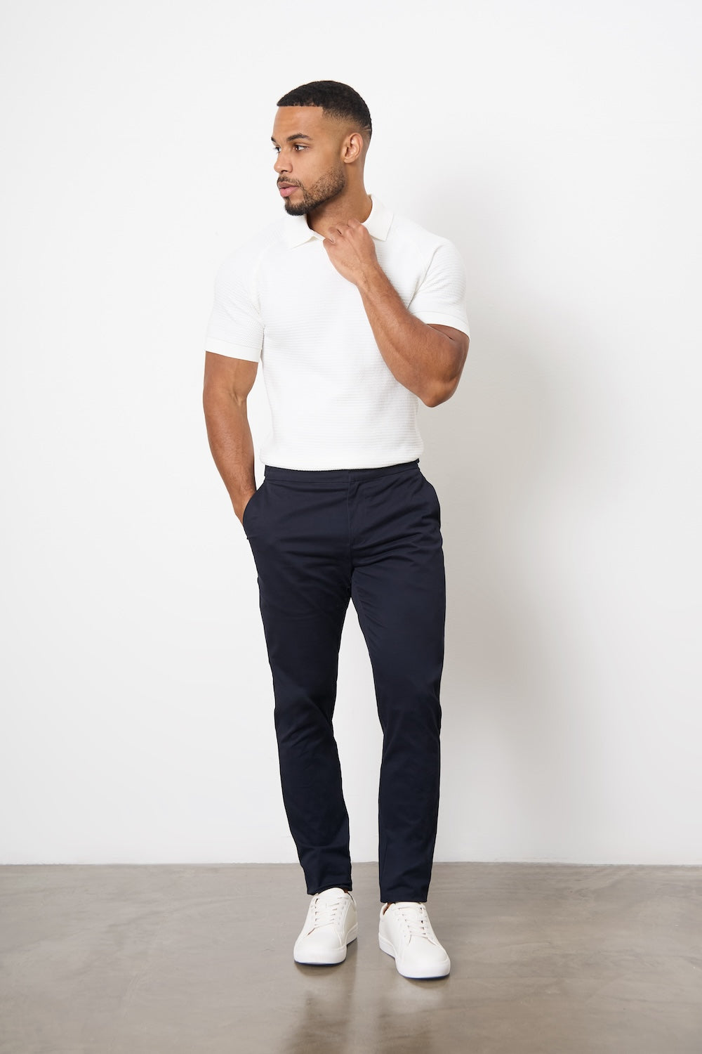Smart Chino Side Adjuster Trousers in Navy