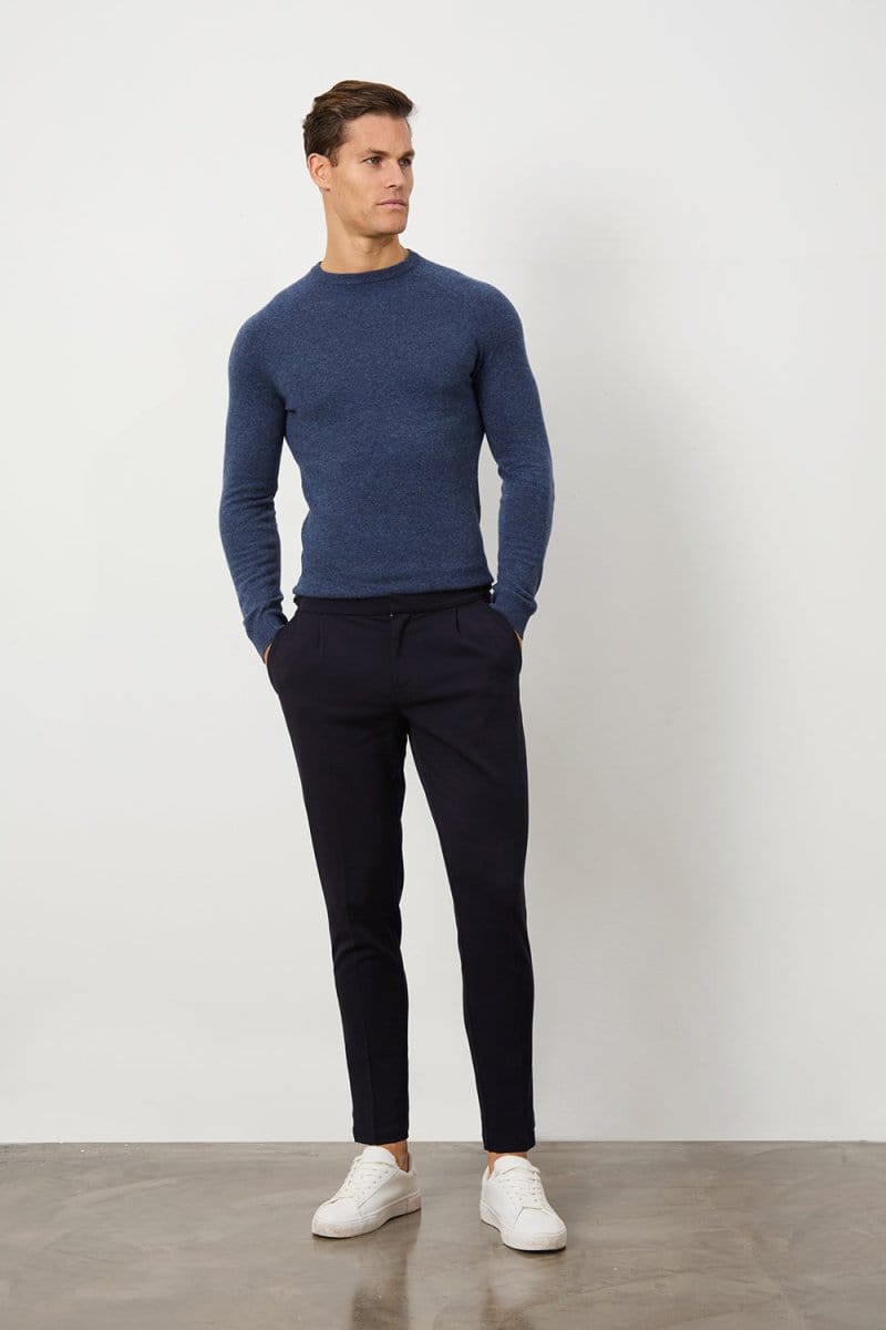 Pleat Side Adjuster Trousers in Navy - TAILORED ATHLETE - ROW