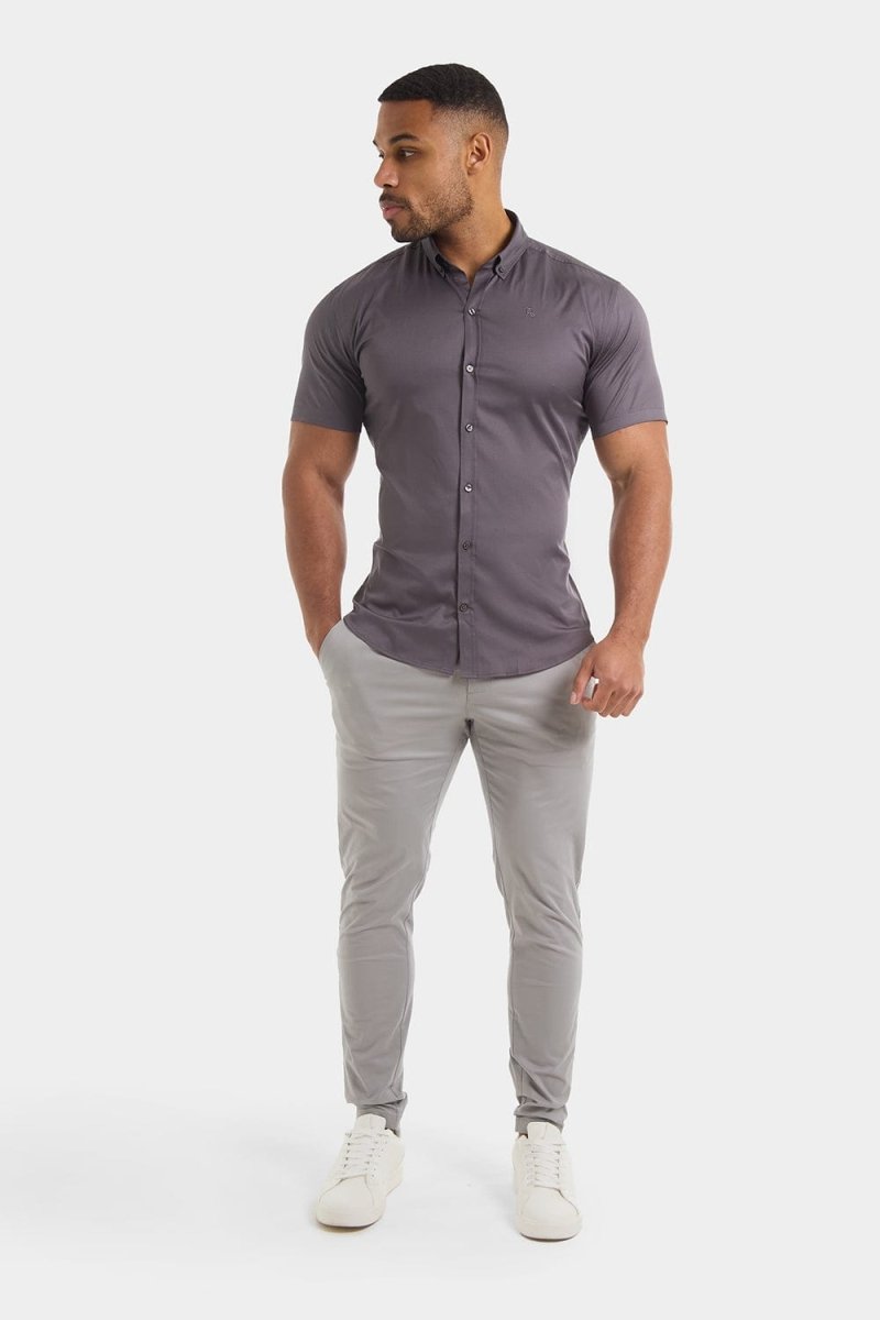 Muscle Fit Short Sleeve Signature Shirt in Grey - TAILORED ATHLETE - ROW