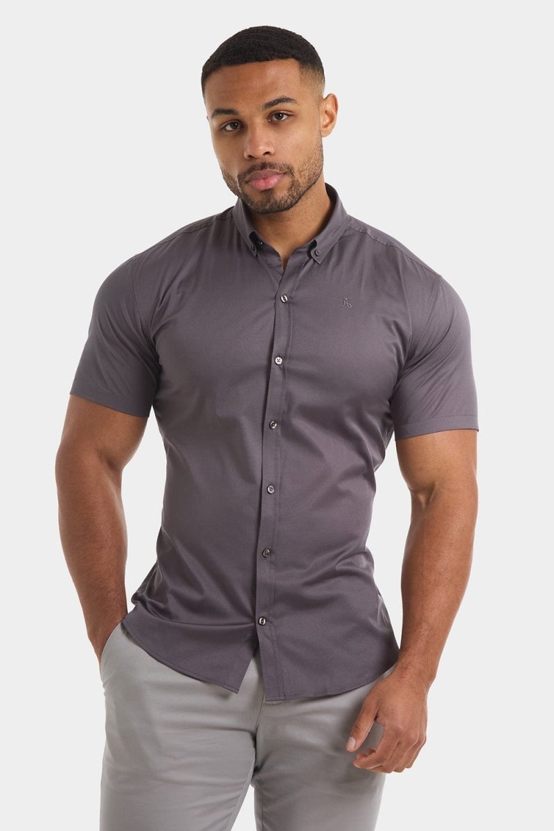 Muscle Fit Short Sleeve Signature Shirt in Grey - TAILORED ATHLETE - ROW