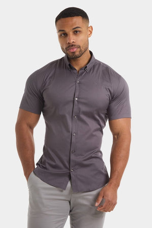 Muscle Fit Short Sleeve Signature Shirt in Grey - TAILORED ATHLETE - ROW