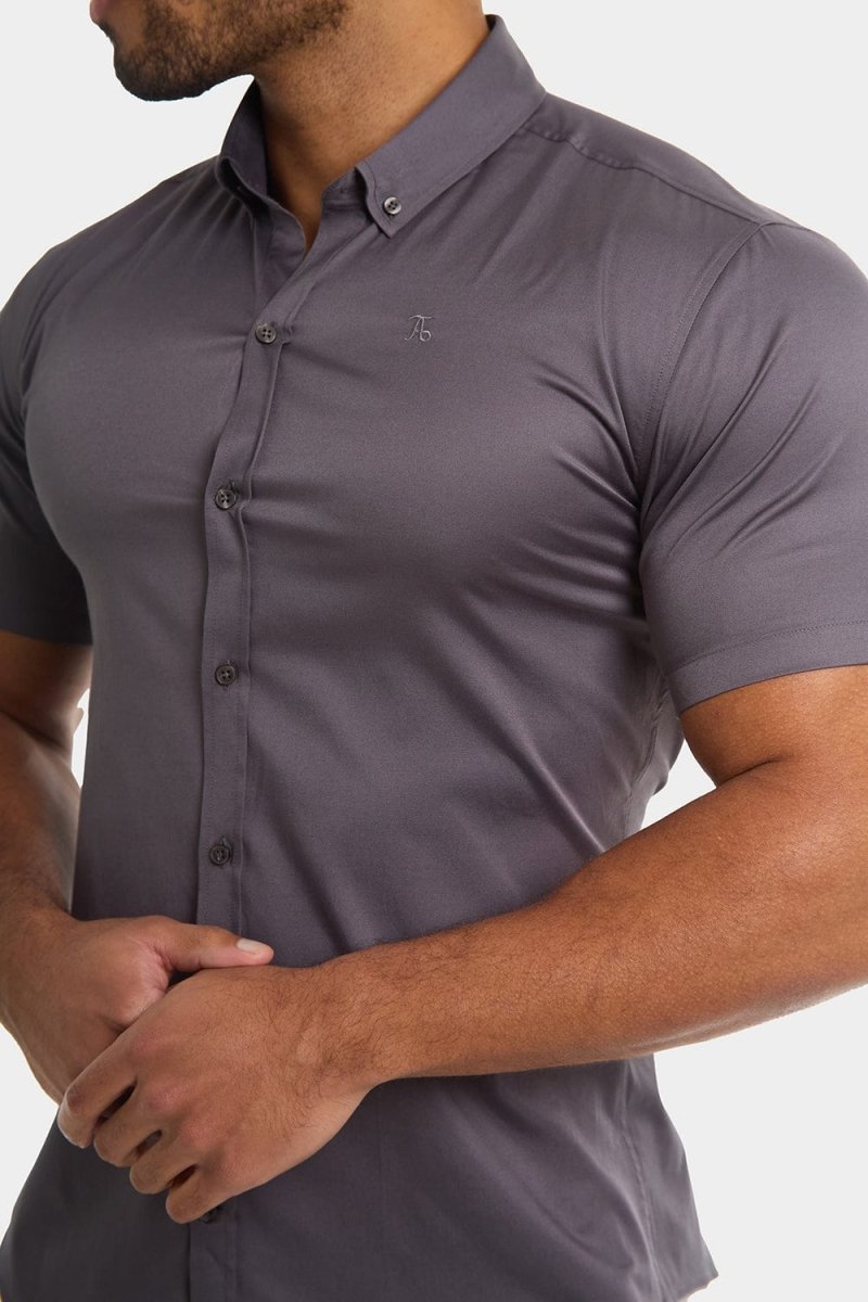 Muscle Fit Short Sleeve Signature Shirt in Grey - TAILORED ATHLETE - ROW
