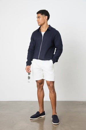 Smart Pleated Cotton Side Adjust Short in White - TAILORED ATHLETE - ROW