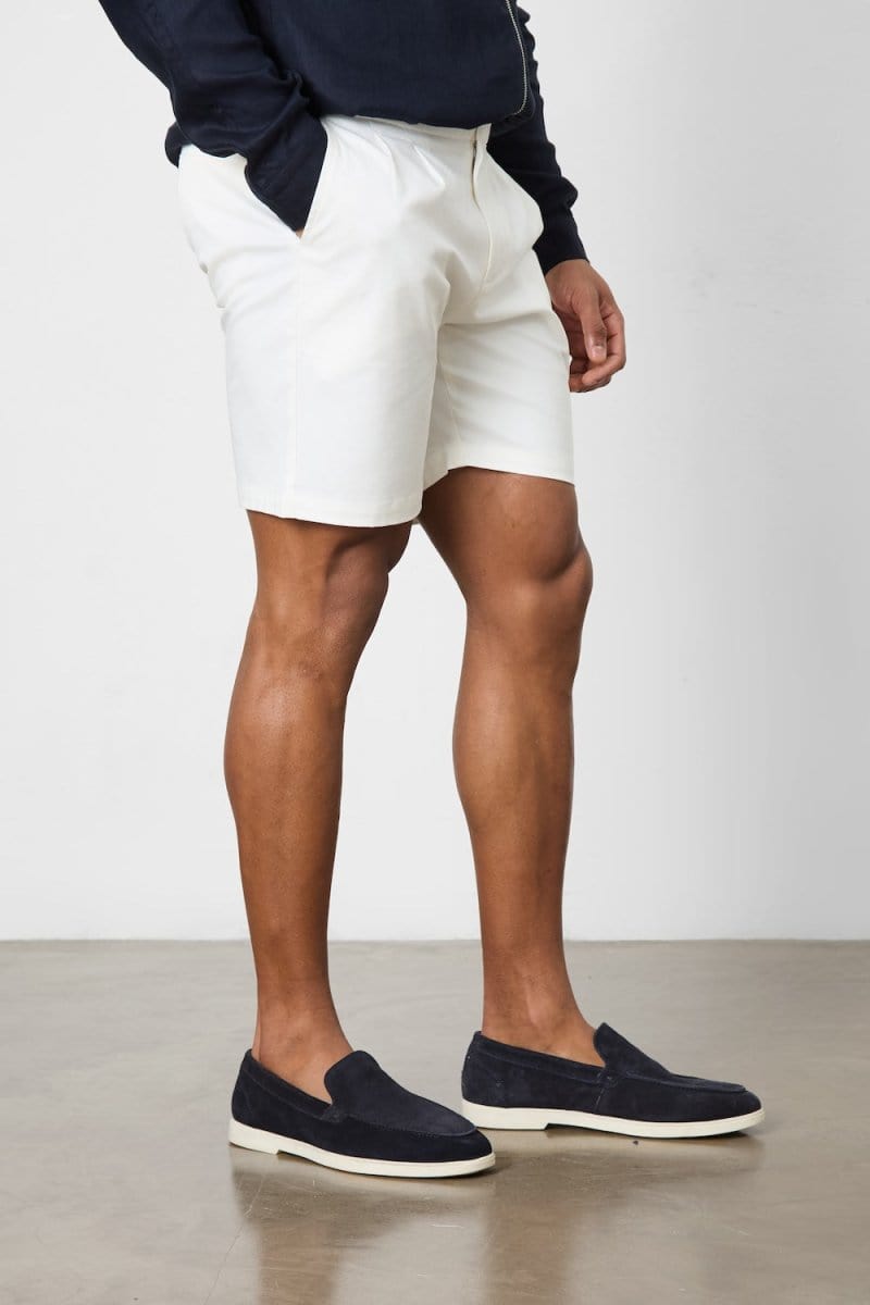 Smart Pleated Cotton Side Adjust Short in White - TAILORED ATHLETE - ROW