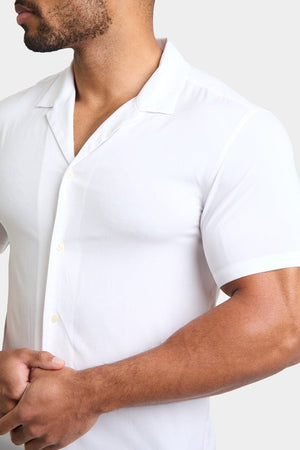Muscle Fit Short Sleeve Viscose Shirt in White - TAILORED ATHLETE - ROW