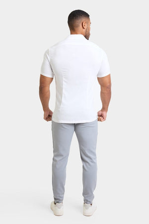 Muscle Fit Short Sleeve Viscose Shirt in White - TAILORED ATHLETE - ROW